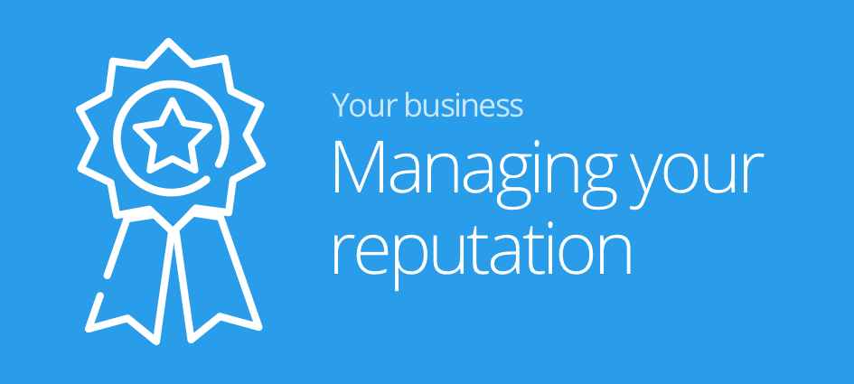 Blue banner with the words Managing your reputation