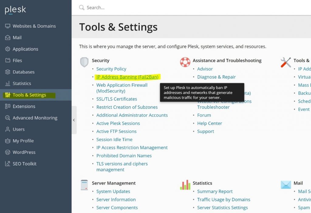 Plesk Tools & Settings