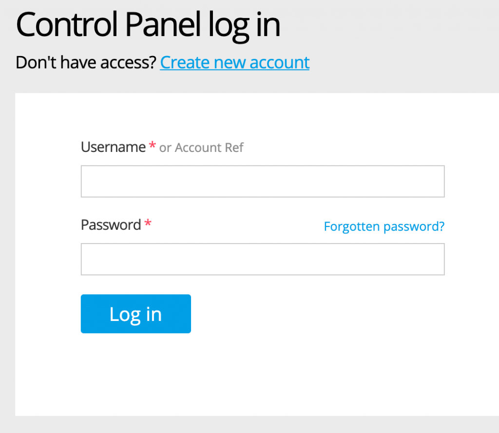 Control Panel Login