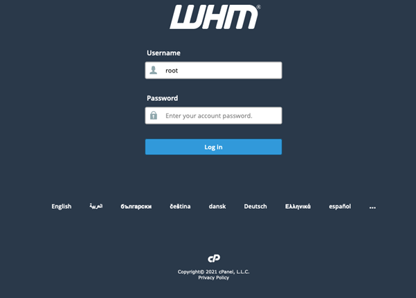 cPanel WHM Login Page