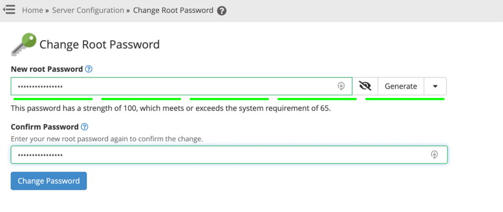 cPanel/WHM Change root password